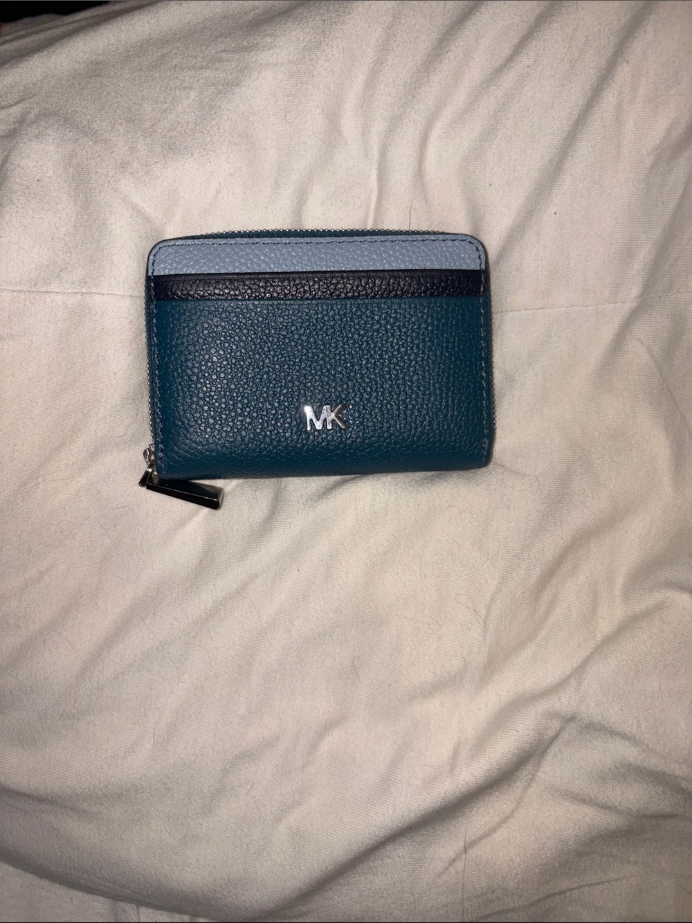 Michael Kors Teal Card Case with Light Blue and Navy Trim